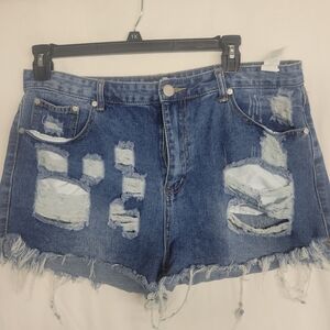 Boohoo Size 14 Denim Jean Shorts Distressed Cut Off Frayed